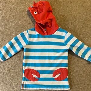 Mini Boden blue and white Striped lobster Hoodie 2-3Y